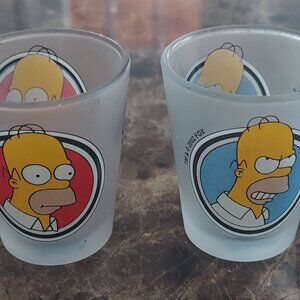 (2) Homer Simpson Frosted Shot Glasses, 2002, Great Christmas Gift!!